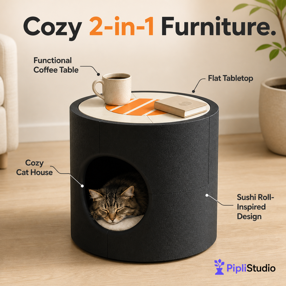 Sushi Roll Cat House Table – Cozy 2-in-1 Furniture