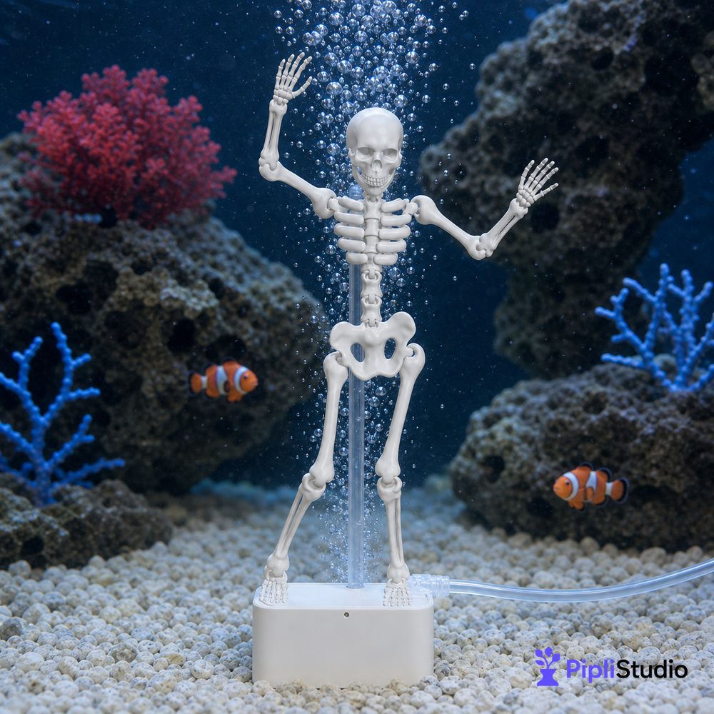 Dancing Skeleton Aquarium Bubbler – Air-Powered Fun