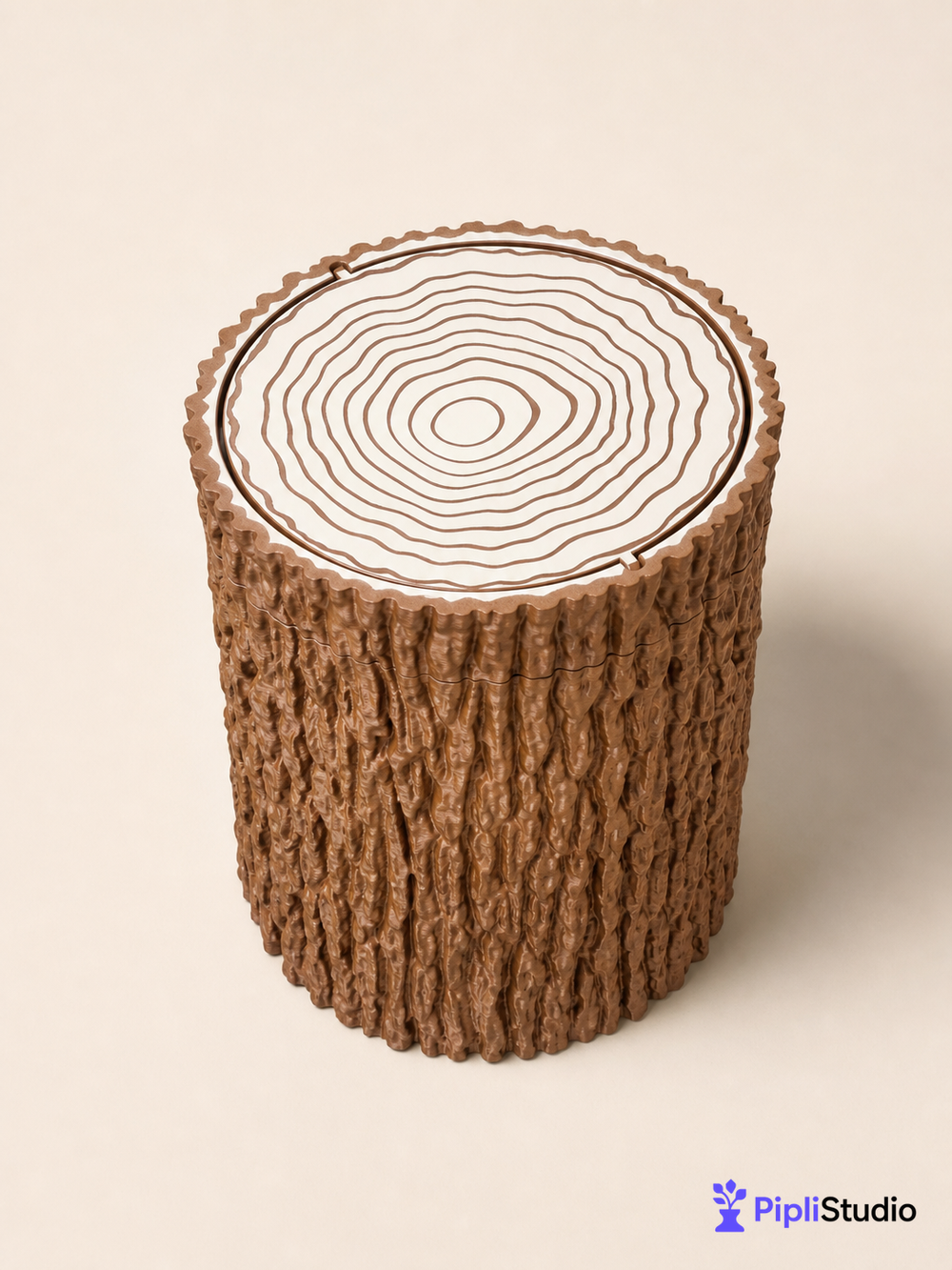 Tree Trunk Trash Can with Swing Lid (Wastebasket, Dustbin)