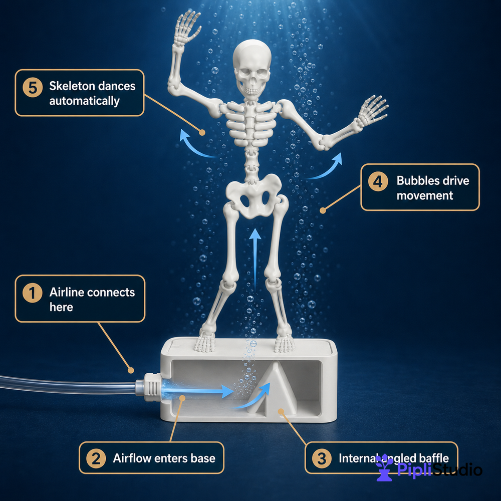 Dancing Skeleton Aquarium Bubbler – Air-Powered Fun