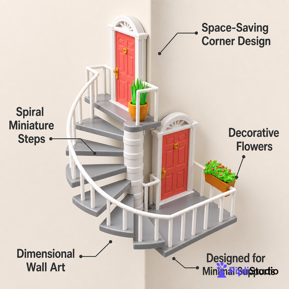 Whimsical Corner Staircase Wall Decor – Space-Saving Art