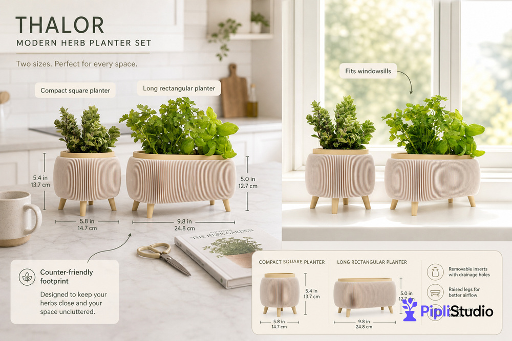 Modern Herb Planter Set with Drainage & Legs (set of 2)