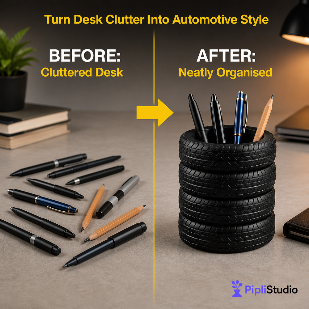 Tyre Stack Pen Holder – Stylish Desk Organisation