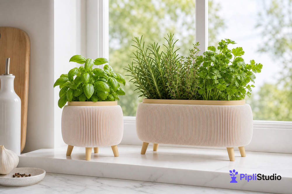 Modern Herb Planter Set with Drainage & Legs (set of 2)