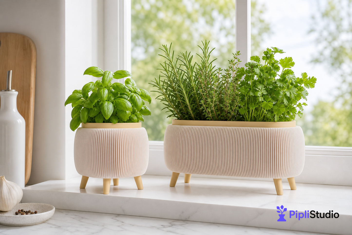 Modern Herb Planter Set with Drainage & Legs (set of 2)