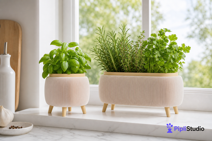Modern Herb Planter Set with Drainage & Legs (set of 2)