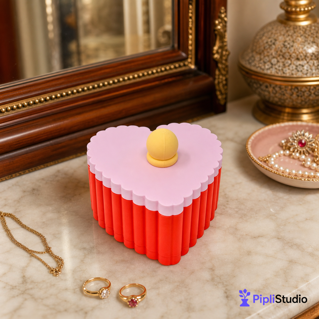 Retro Pleated Heart Jewelry Box