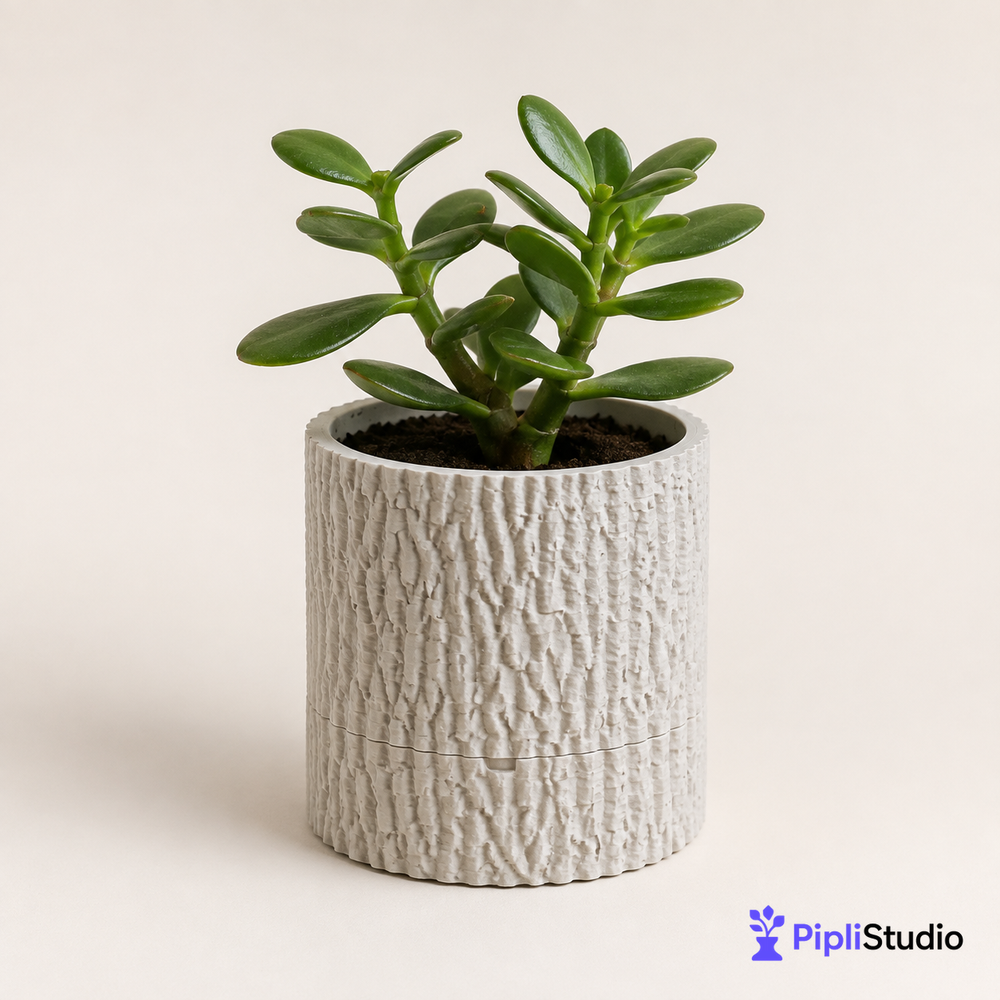Tree Bark Planter with Hidden Drip Tray