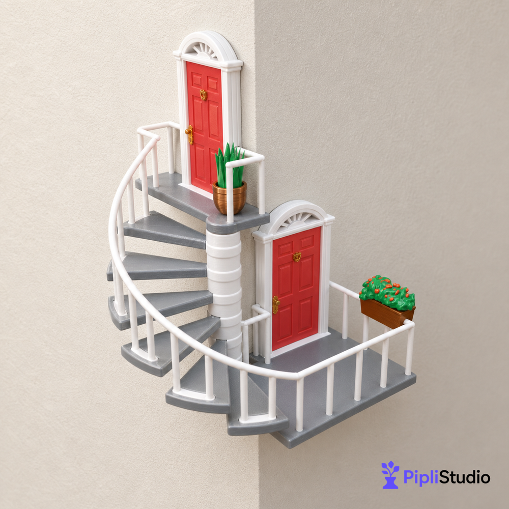 Whimsical Corner Staircase Wall Decor – Space-Saving Art