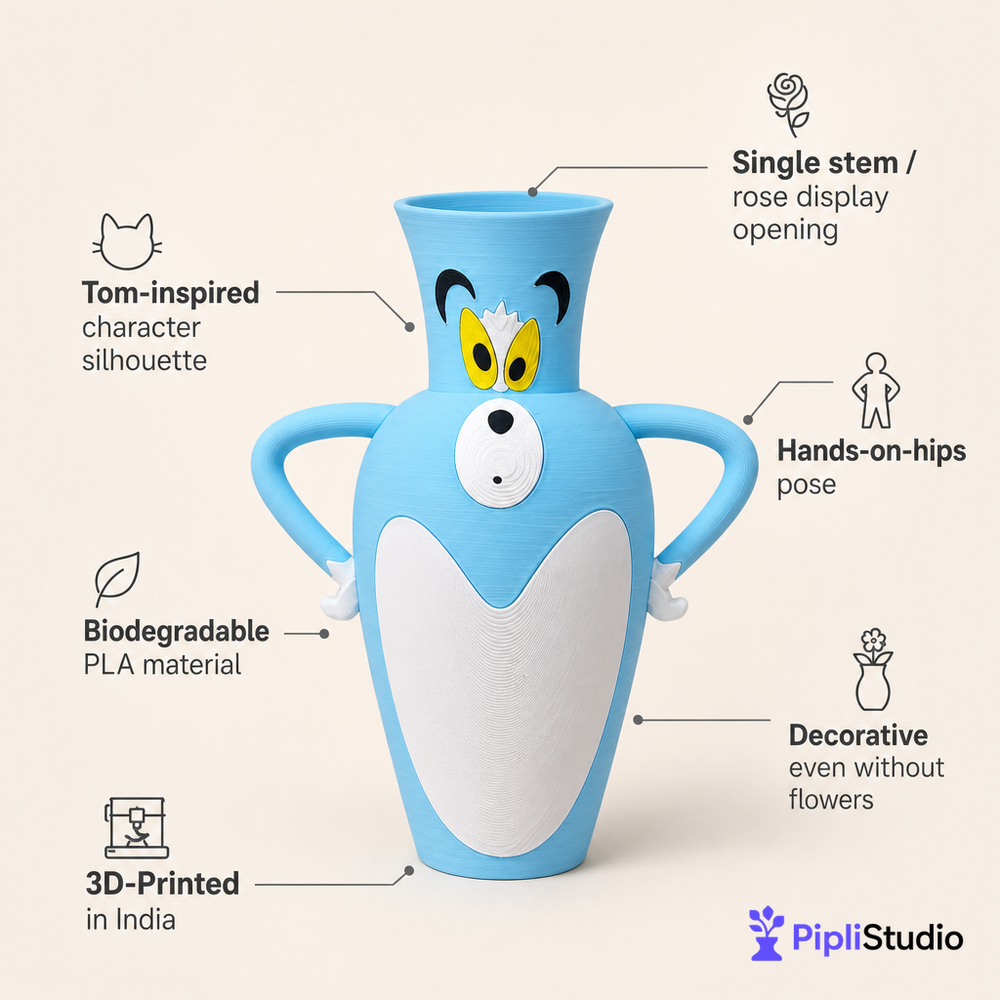Tom Cat Rose Vase Decor | Fun 3D Printed Accent