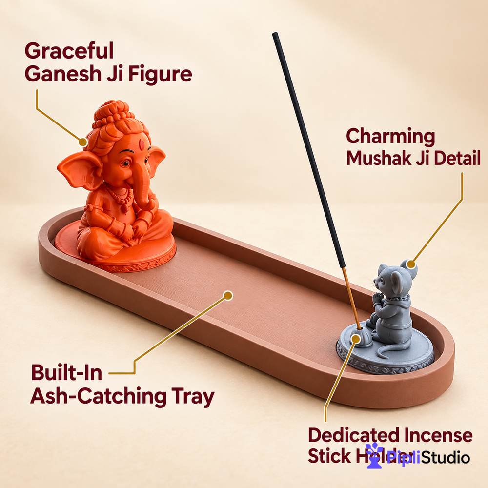 Ganesh Ji & Mushak Ji Incense Holder with Ash Tray – Divine Home Décor & Pooja Accessory