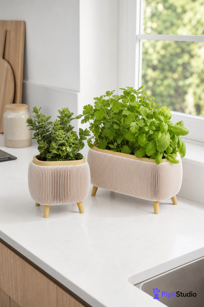 Modern Herb Planter Set with Drainage & Legs (set of 2)