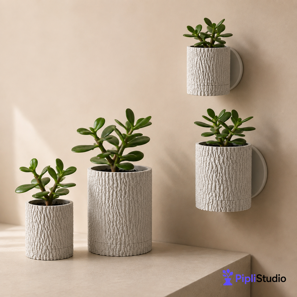 Tree Bark Planter with Hidden Drip Tray