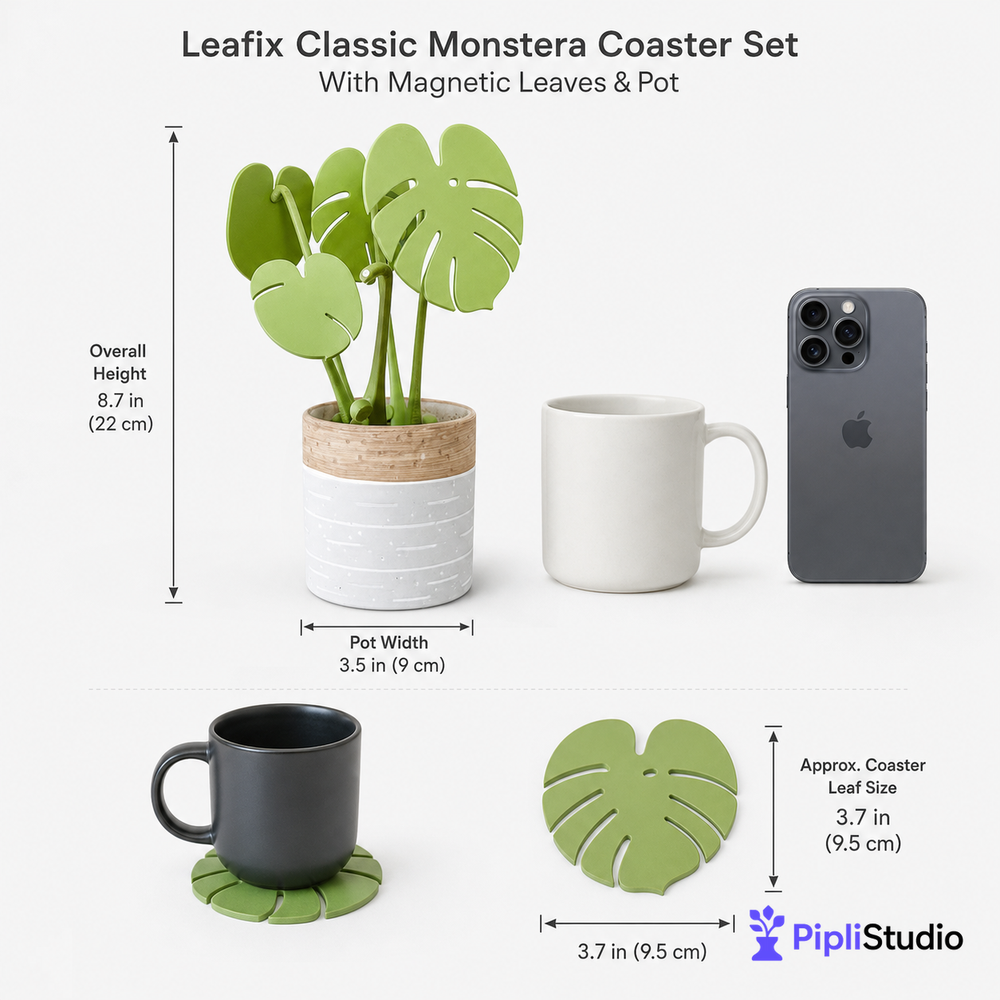 Leafix Classic Monstera Coaster Set With Magnetic Leaves & Pot