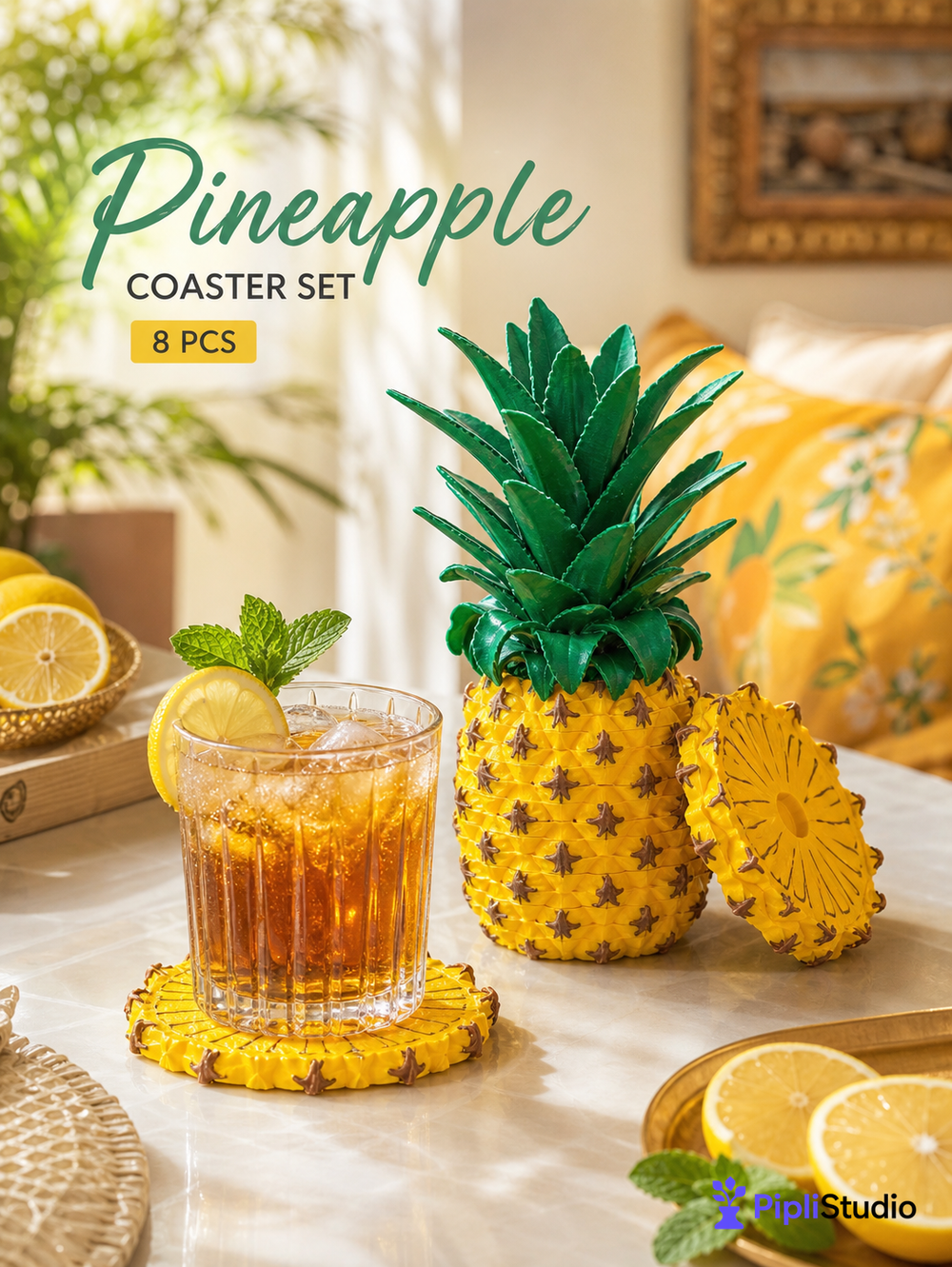 Pineapple Coaster Set (8 Pcs In One Set)