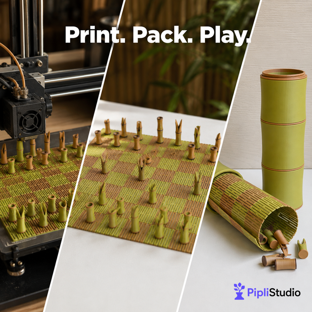 Bamboo Themed Portable Chess Set – Travel Ready