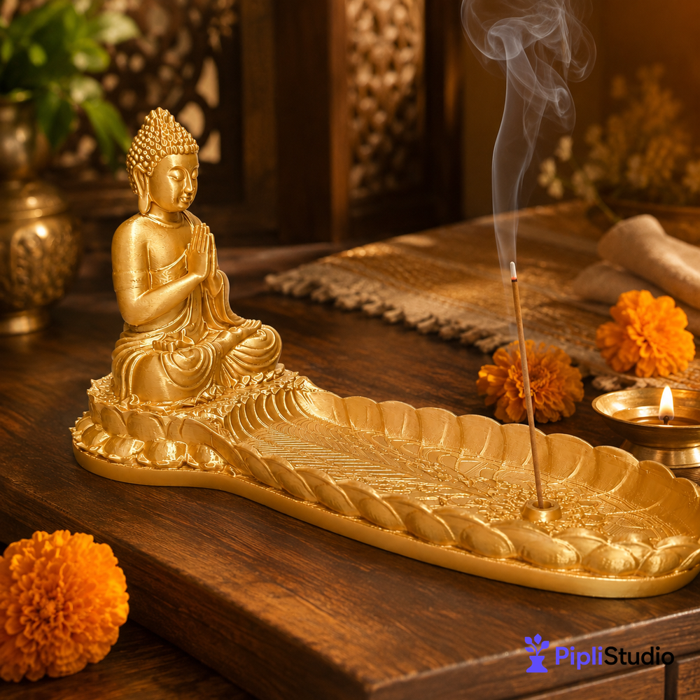 Golden Buddha Incense Holder for Serene Meditation