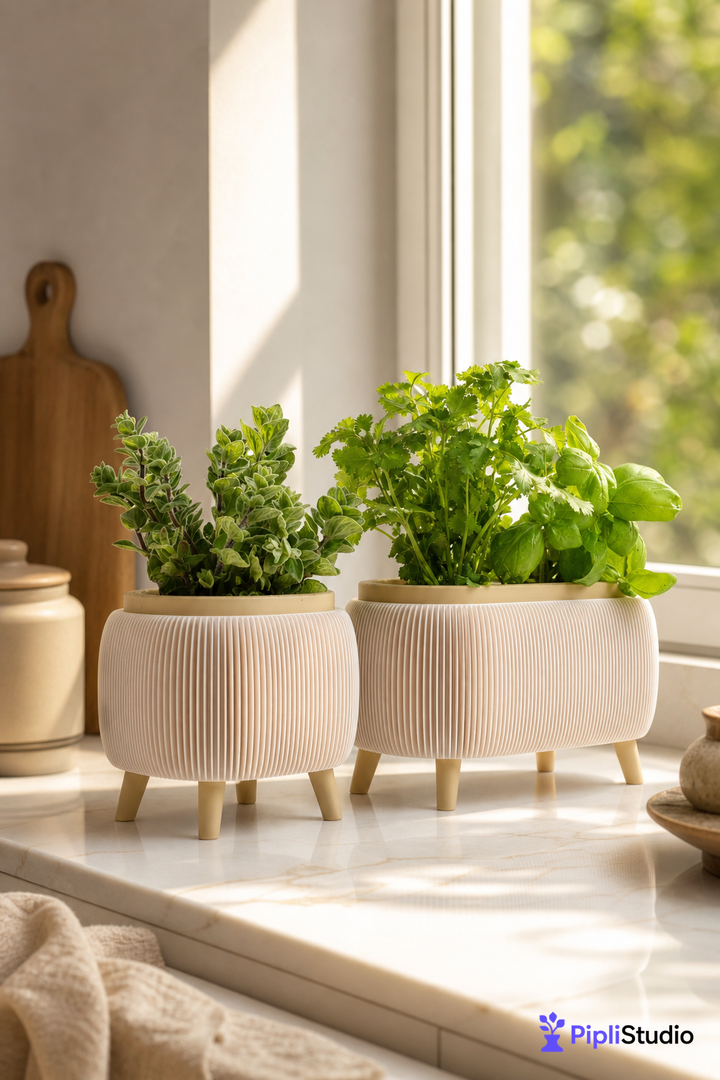 Modern Herb Planter Set with Drainage & Legs (set of 2)