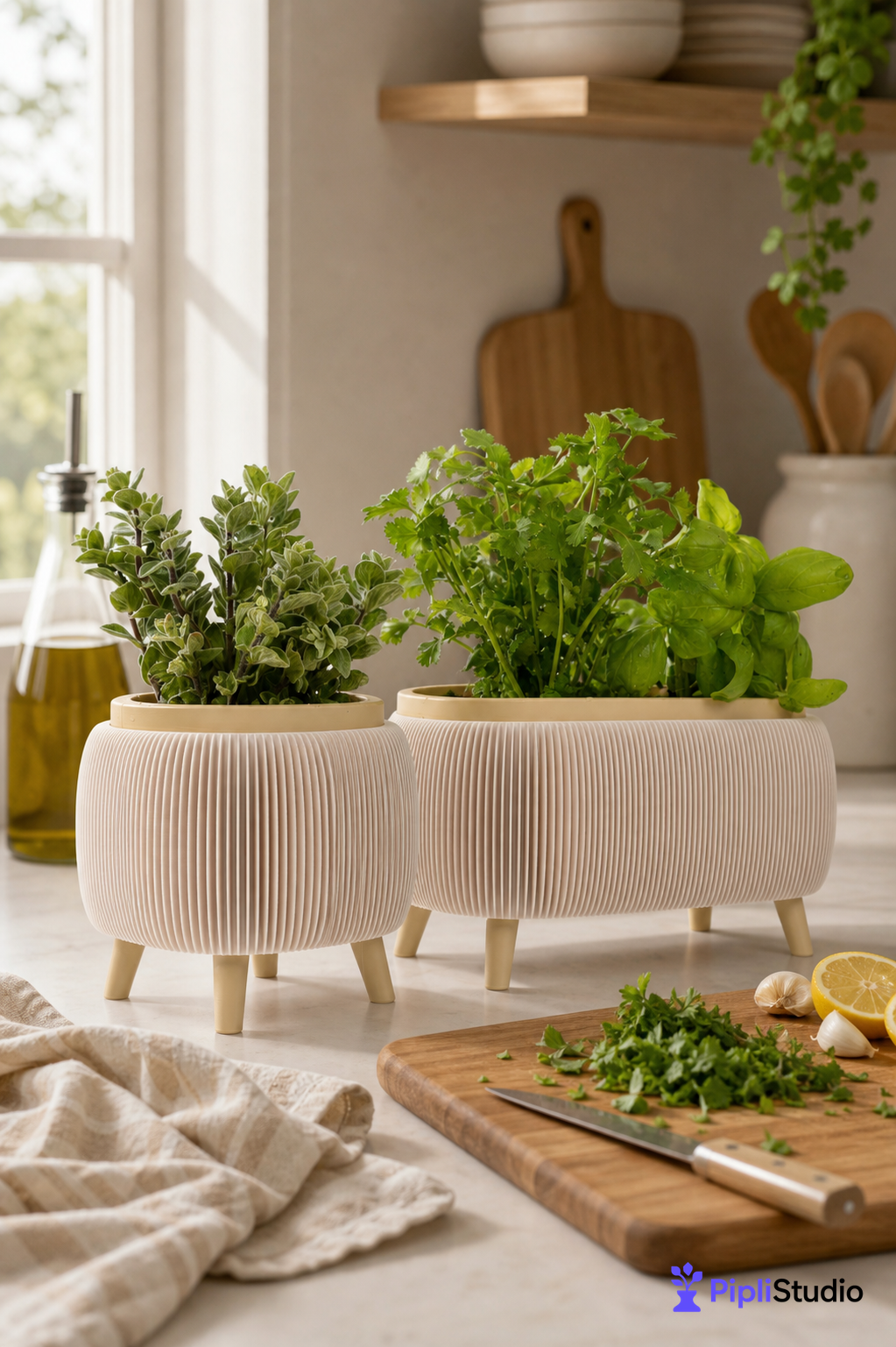 Modern Herb Planter Set with Drainage & Legs (set of 2)