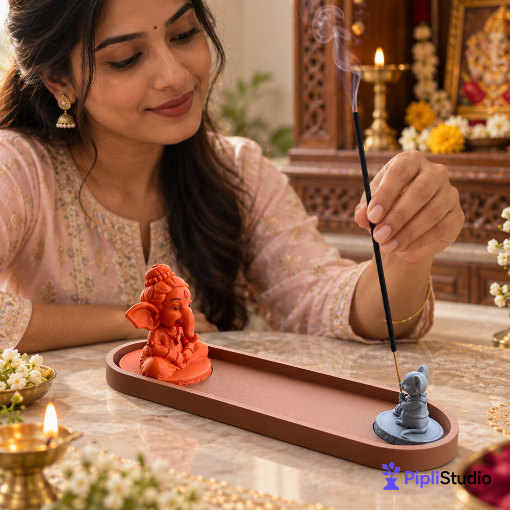 Ganesh Ji & Mushak Ji Incense Holder with Ash Tray – Divine Home Décor & Pooja Accessory