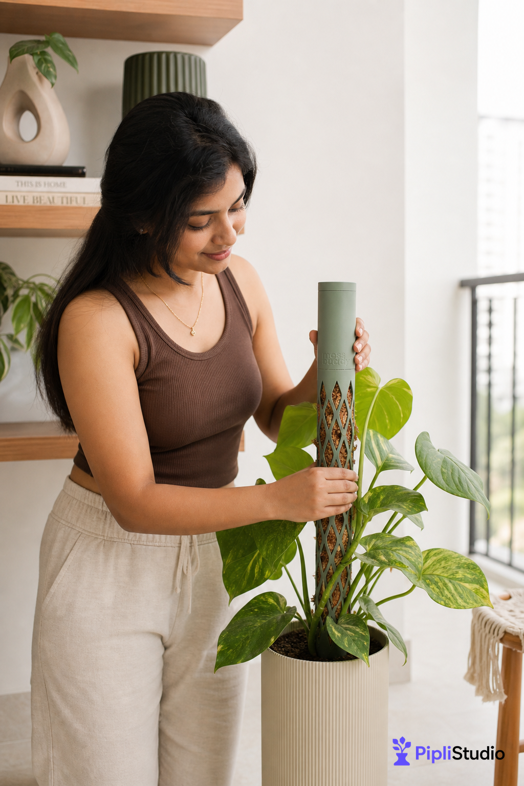 Modular Self-Watering Moss Pole for Climbers