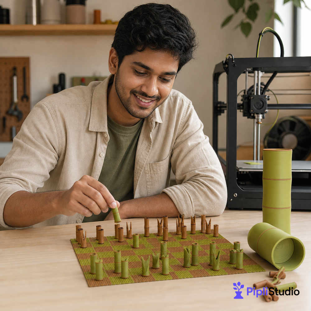 Bamboo Themed Portable Chess Set – Travel Ready