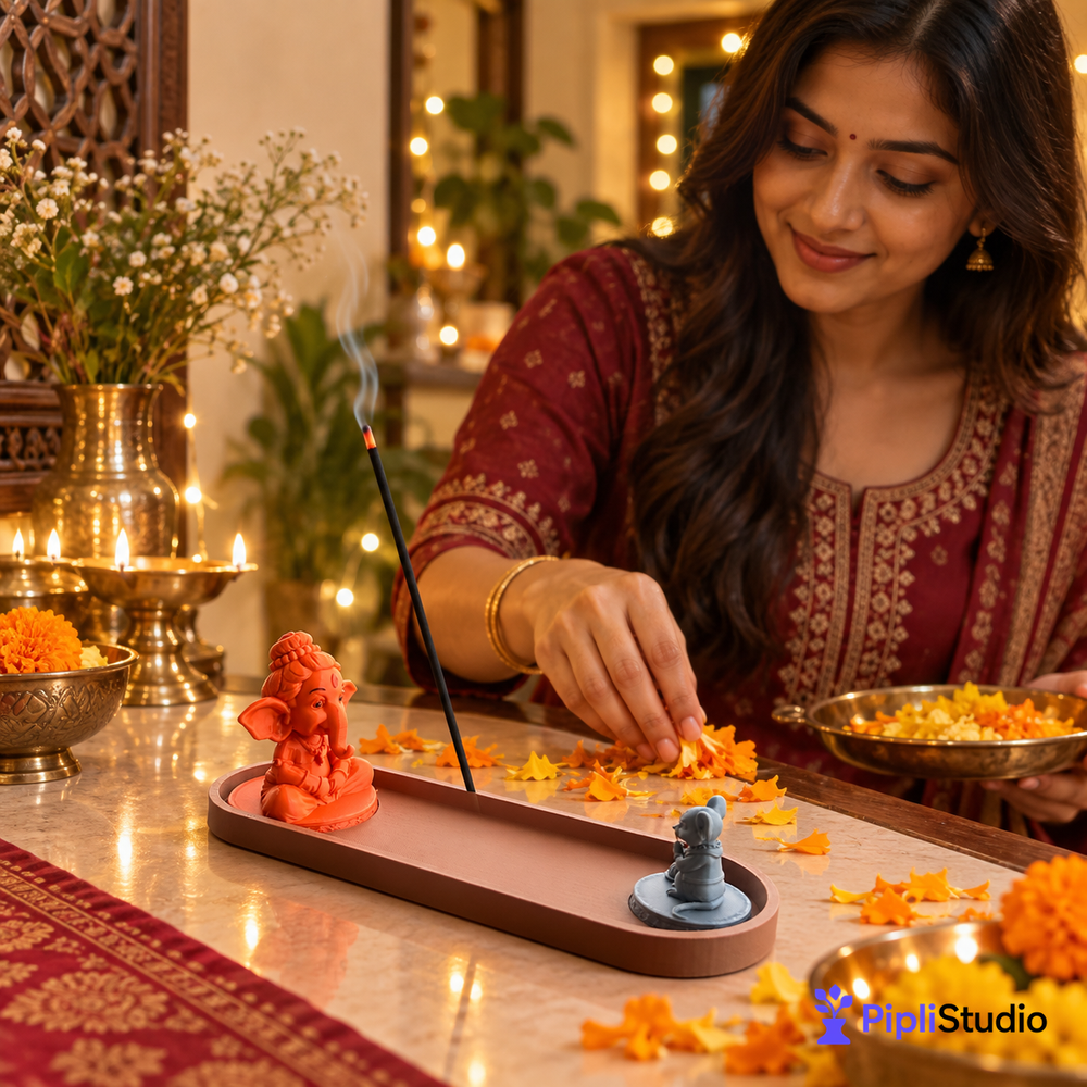 Ganesh Ji & Mushak Ji Incense Holder with Ash Tray – Divine Home Décor & Pooja Accessory