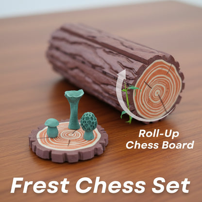 Forest Chess Set - Log and Mushroom Chess Board Set With Checkers