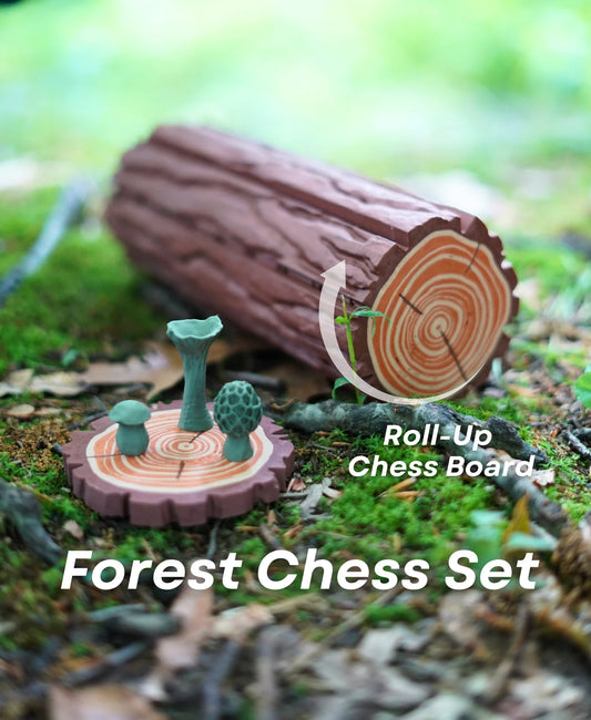 Forest Chess Set - Log and Mushroom Chess Board Set With Checkers