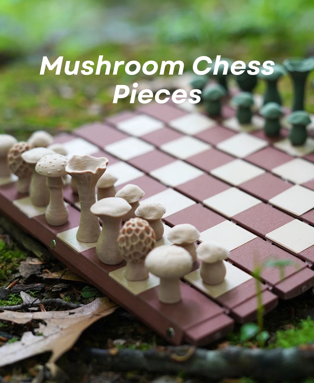 Forest Chess Set - Log and Mushroom Chess Board Set With Checkers
