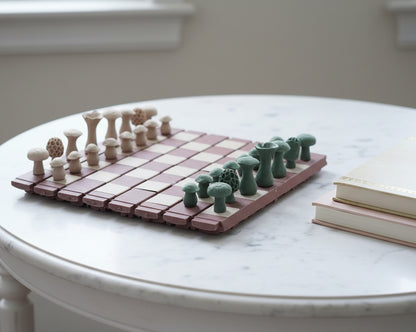 Forest Chess Set - Log and Mushroom Chess Board Set With Checkers