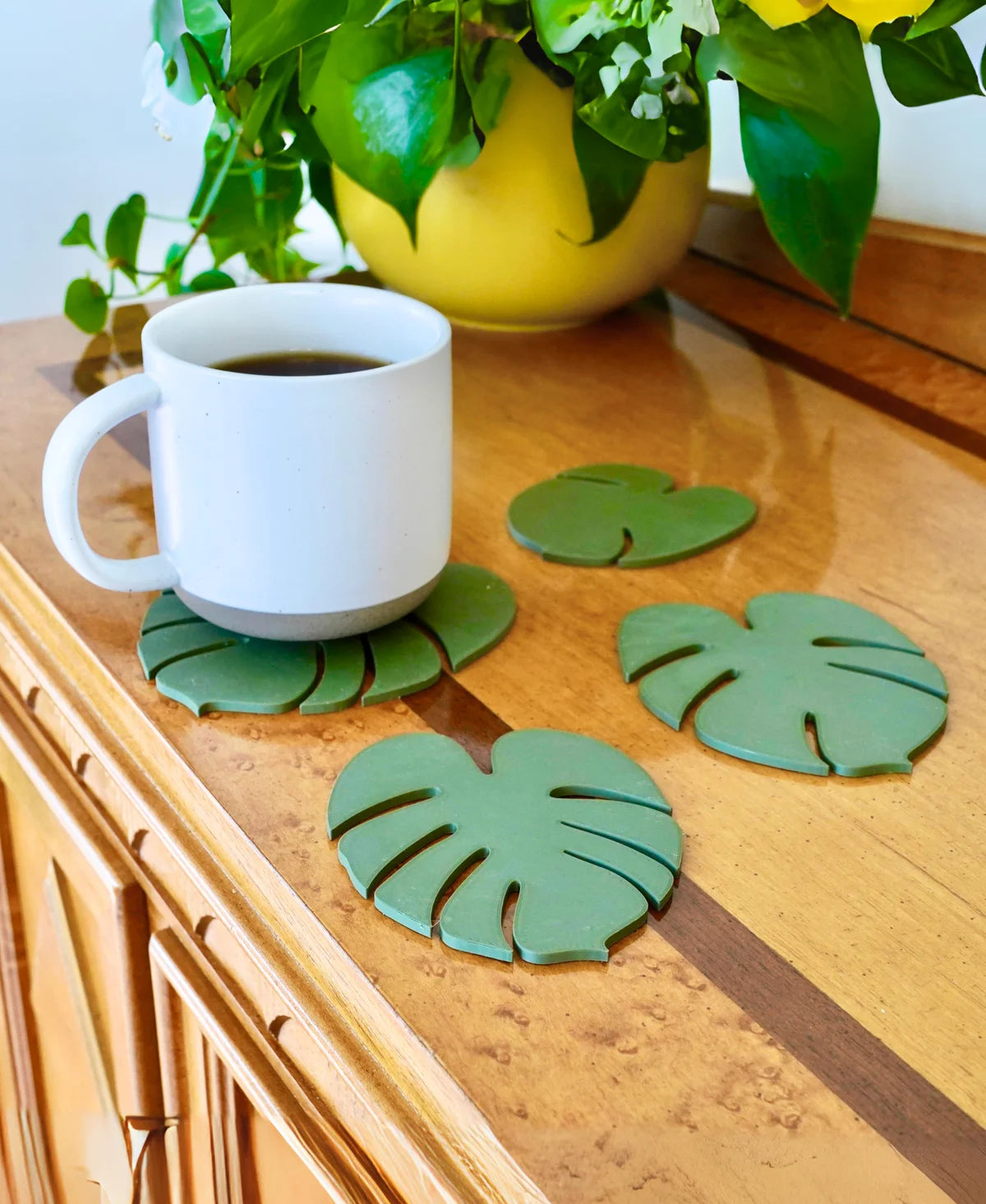 Leafix Classic Monstera Coaster Set With Magnetic Leaves & Pot