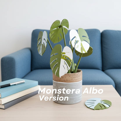 Leafix Classic Monstera Coaster Set With Magnetic Leaves & Pot