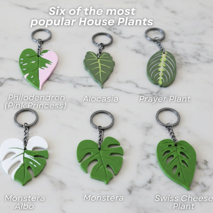 Leafy Keys - Houseplant Keychains For Car Key Ring and House Keys (Set Of 6)