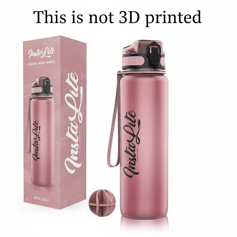 Pink water bottle with 'InstaLite' branding and packaging on a white background