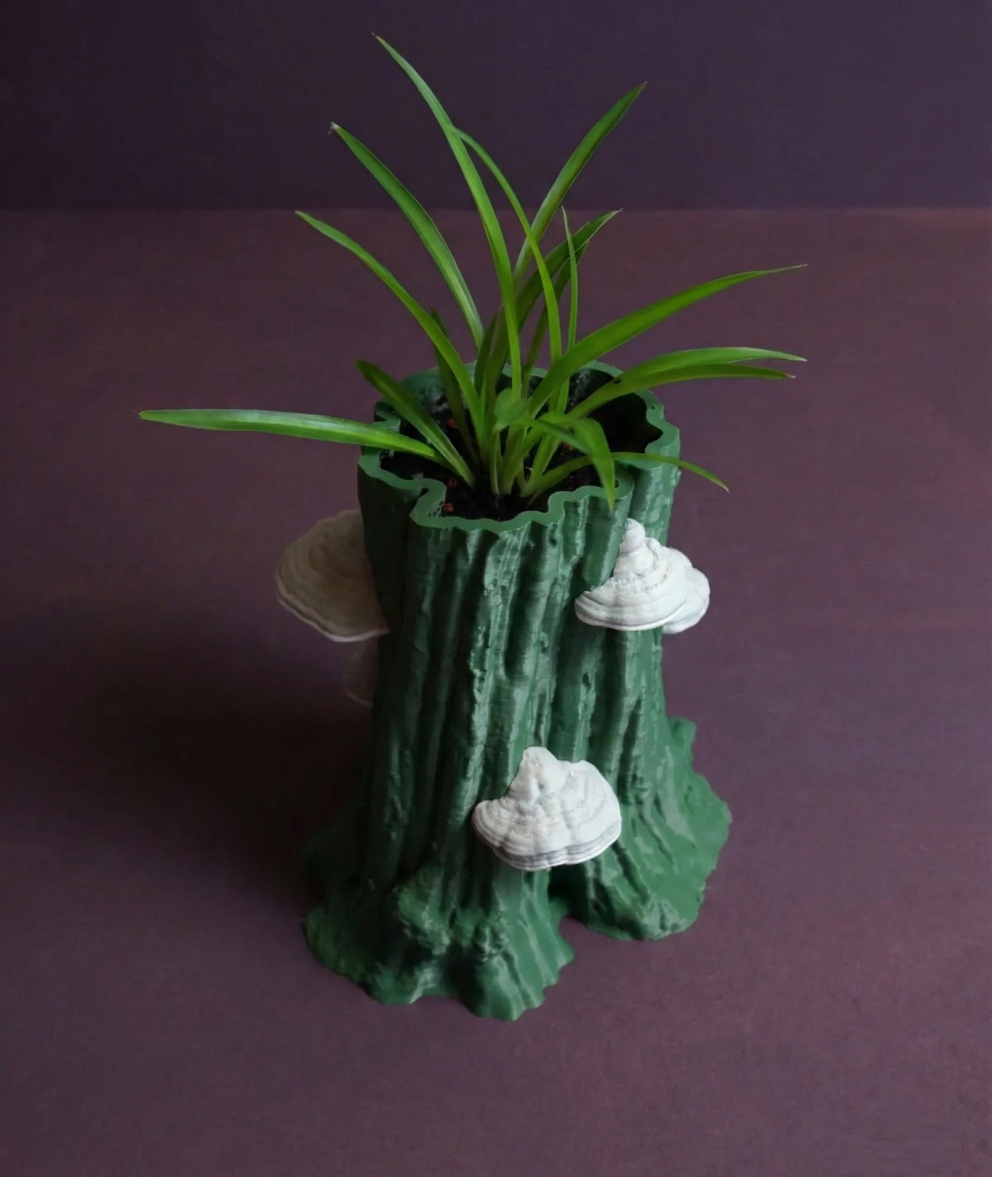 Tree Trunk Planter With Mushrooms