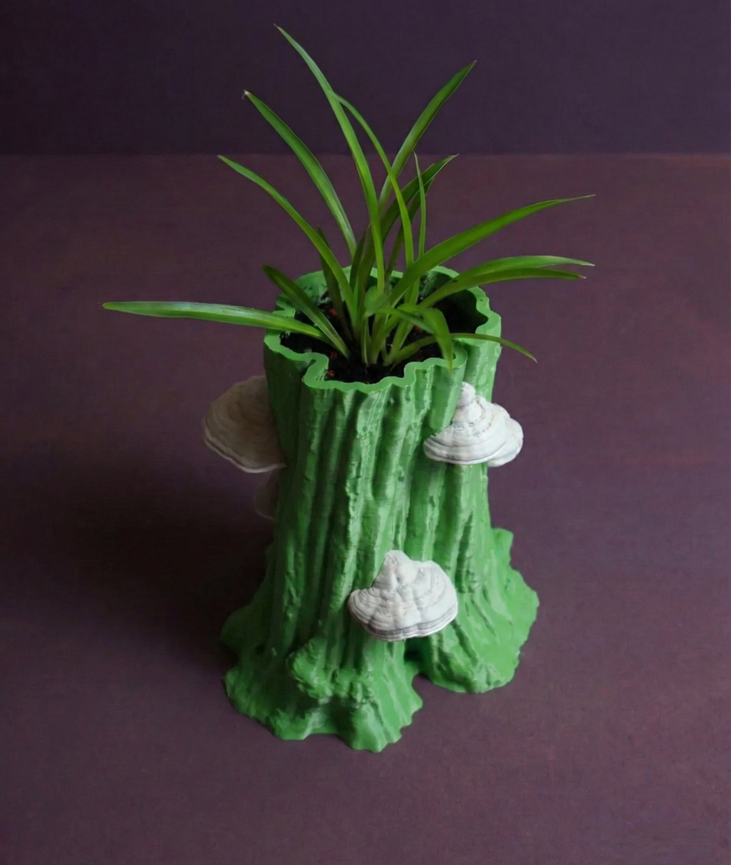Tree Trunk Planter With Mushrooms