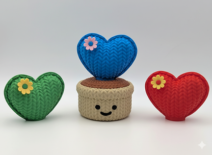 Knitted Love Heart Cactus Smiley Pot (Threaded Design) – Valentine Gift