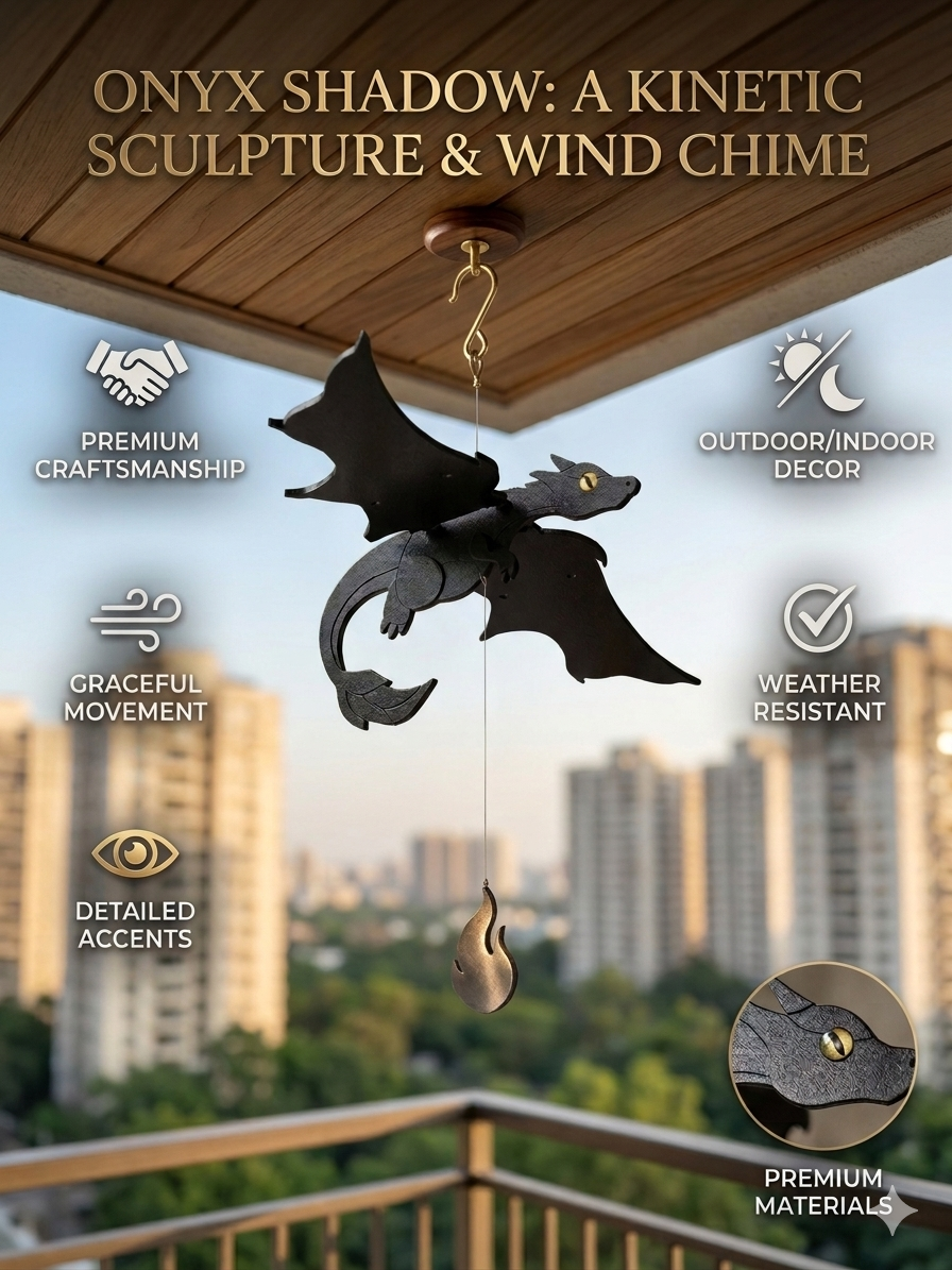 Onyx Shadow Dragon : A Kinetic Sculpture &  Wind Chime – Hanging Decor for Home & Kids Room