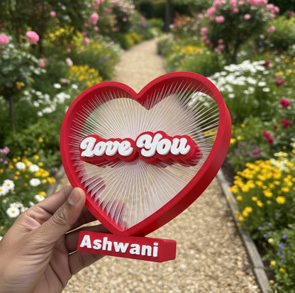 Love You Heart String Art With Customised Name - Best Valentine Gift