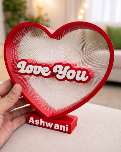 Love You Heart String Art With Customised Name - Best Valentine Gift