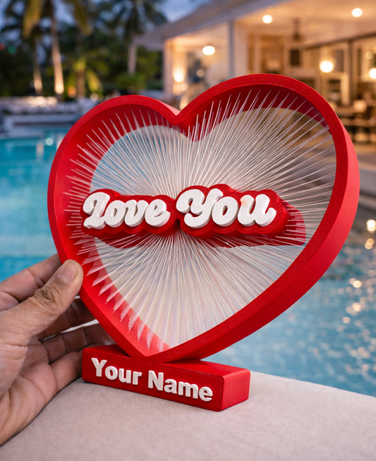 Love You Heart String Art With Customised Name - Best Valentine Gift