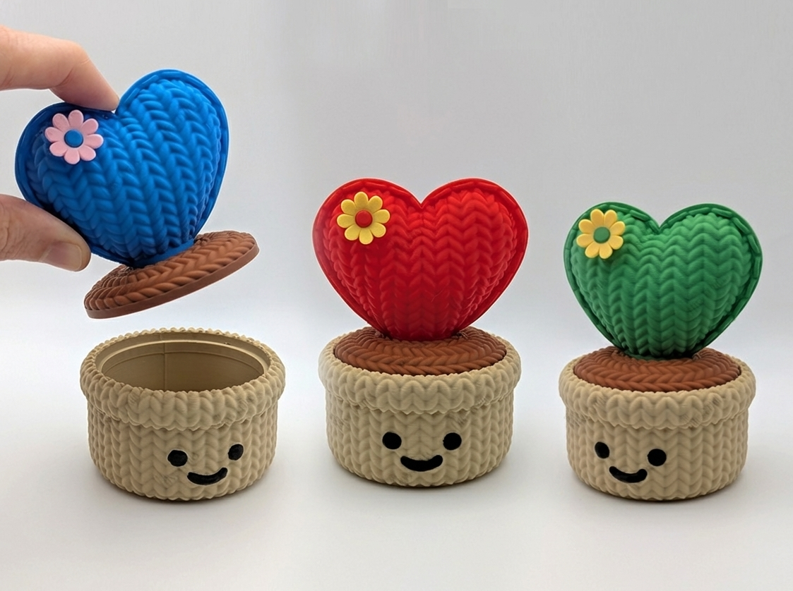 Knitted Love Heart Cactus Smiley Pot (Threaded Design) – Valentine Gift