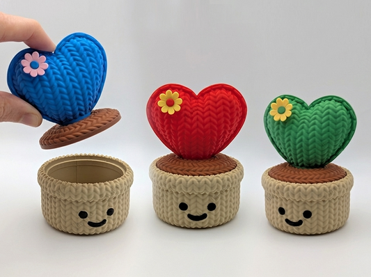 Knitted Love Heart Cactus Smiley Pot (Threaded Design) – Valentine Gift