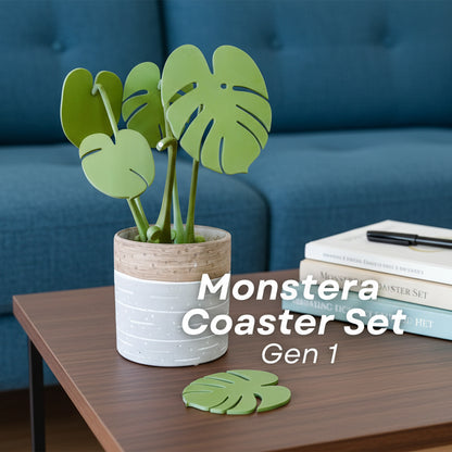 Leafix Classic Monstera Coaster Set With Magnetic Leaves & Pot