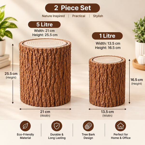 Tree Trunk Trash Can with Swing Lid (Wastebasket, Dustbin)