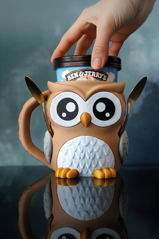 Owl Ice Cream Pint Holder with Spoon Slots