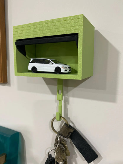 Miniature Car Garage Key Holder with 1:64 Scale Model – Wall Mount with Opening Garage Door (With Car)