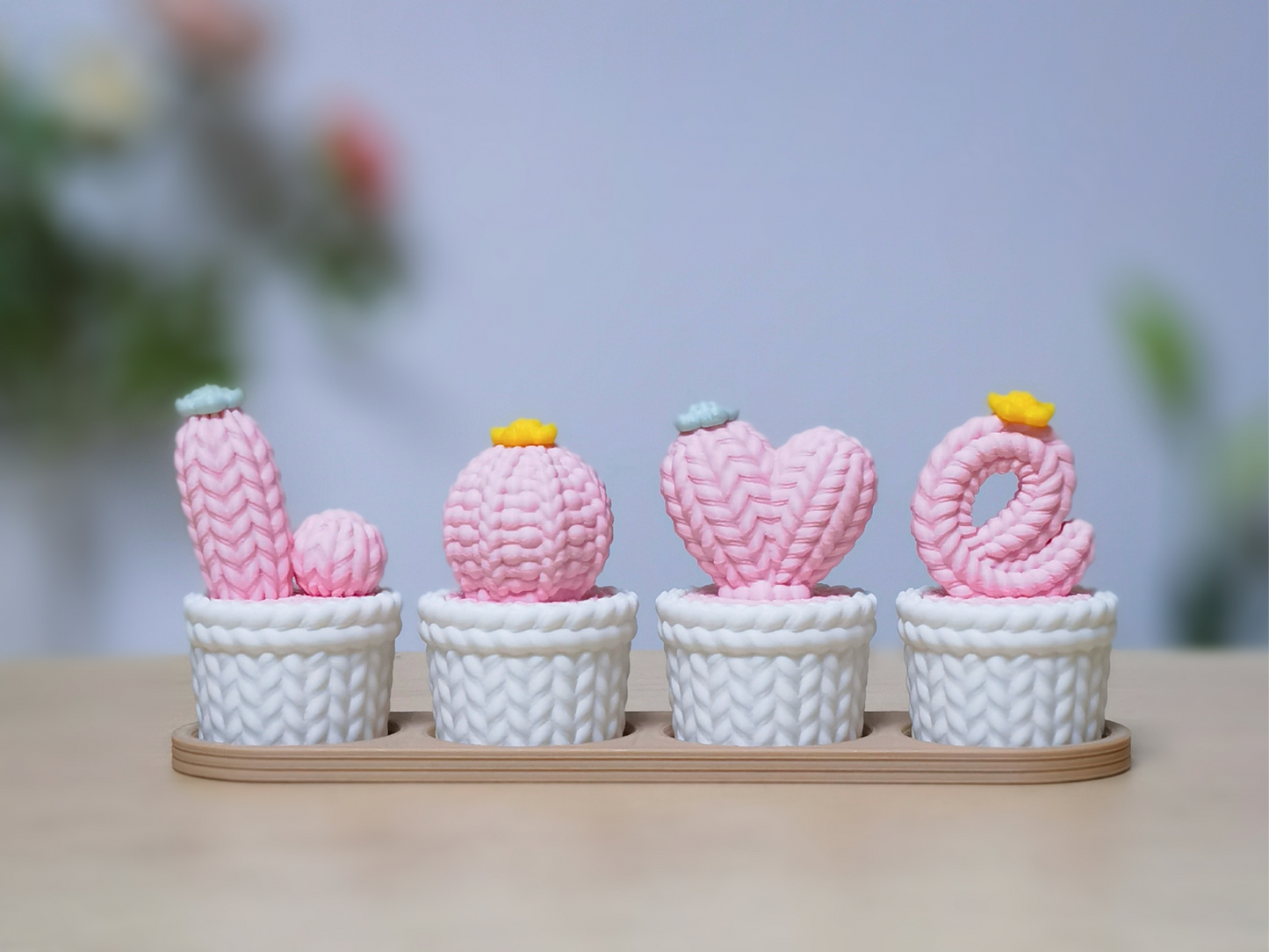 Love Knitted Cactus Décor Set (Threaded Design) – Valentine Gift Item