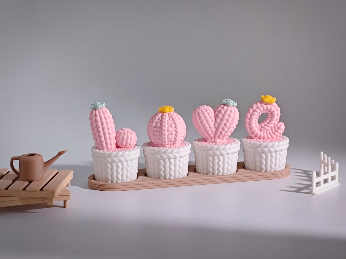 Love Knitted Cactus Décor Set (Threaded Design) – Valentine Gift Item